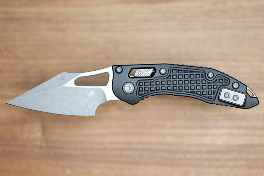 MICROTECH KNIVES MANUAL M-STITCH RAM LOK BLACK FRAG ALUMINUM HANDLES & APOCALYPTIC M390MK 169MRL-10APFR