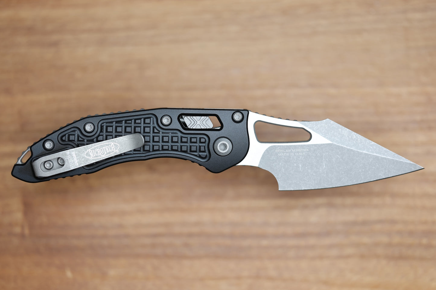 MICROTECH KNIVES MANUAL M-STITCH RAM LOK BLACK FRAG ALUMINUM HANDLES & APOCALYPTIC M390MK 169MRL-10APFR