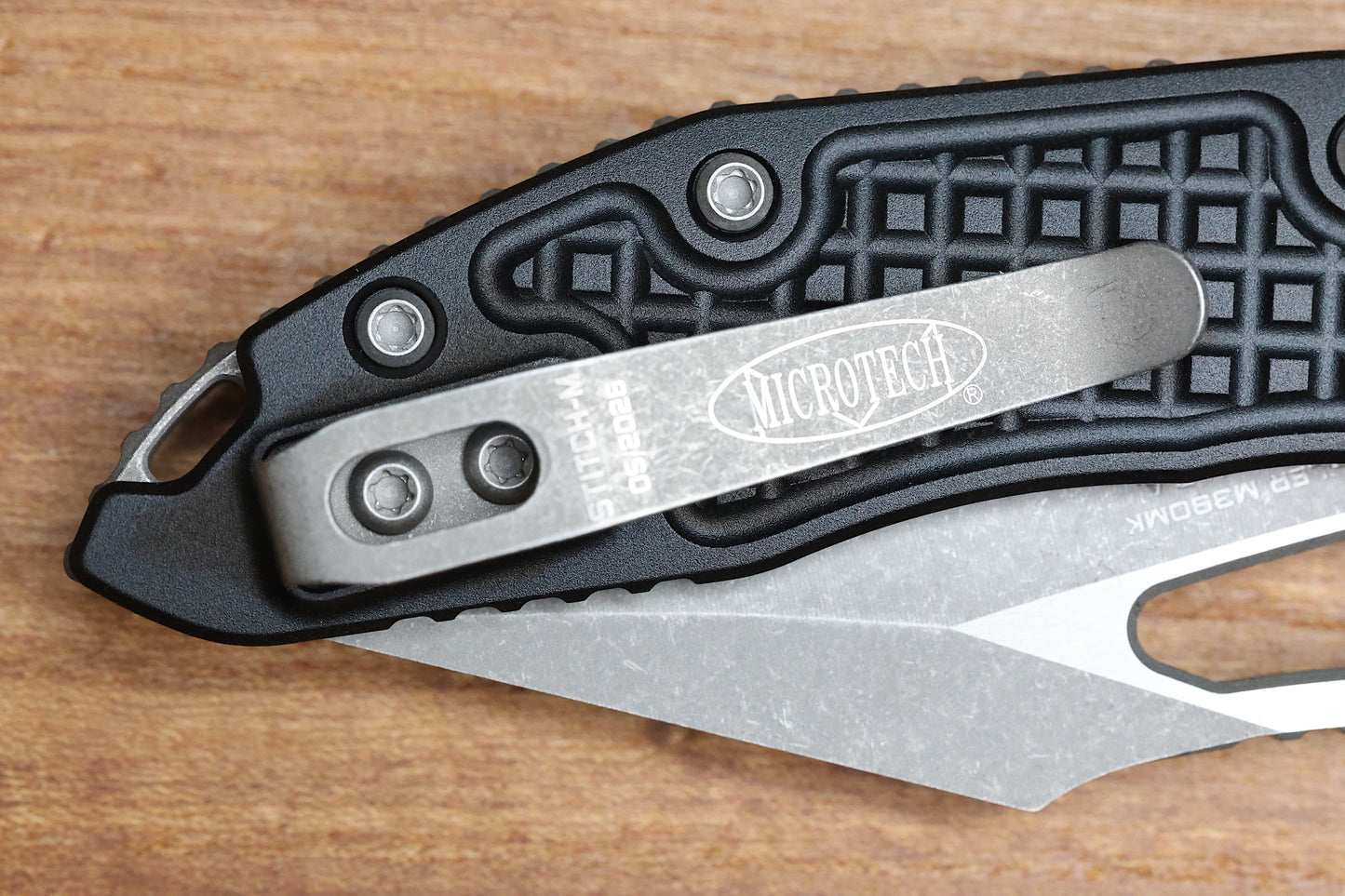 MICROTECH KNIVES MANUAL M-STITCH RAM LOK BLACK FRAG ALUMINUM HANDLES & APOCALYPTIC M390MK 169MRL-10APFR