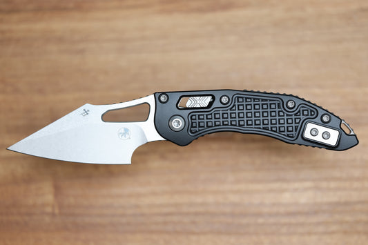 MICROTECH KNIVES MANUAL M-STITCH RAM LOK BLACK FRAG ALUMINUM HANDLES & STONEWASH M390MK 169MRL-10FR