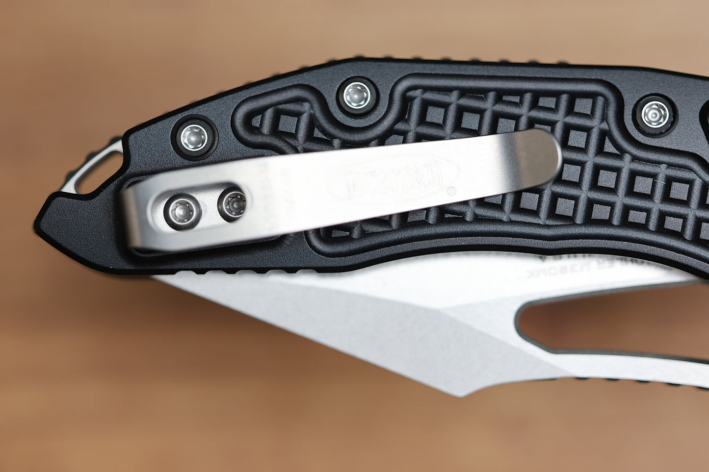 MICROTECH KNIVES MANUAL M-STITCH RAM LOK BLACK FRAG ALUMINUM HANDLES & STONEWASH M390MK 169MRL-10FR