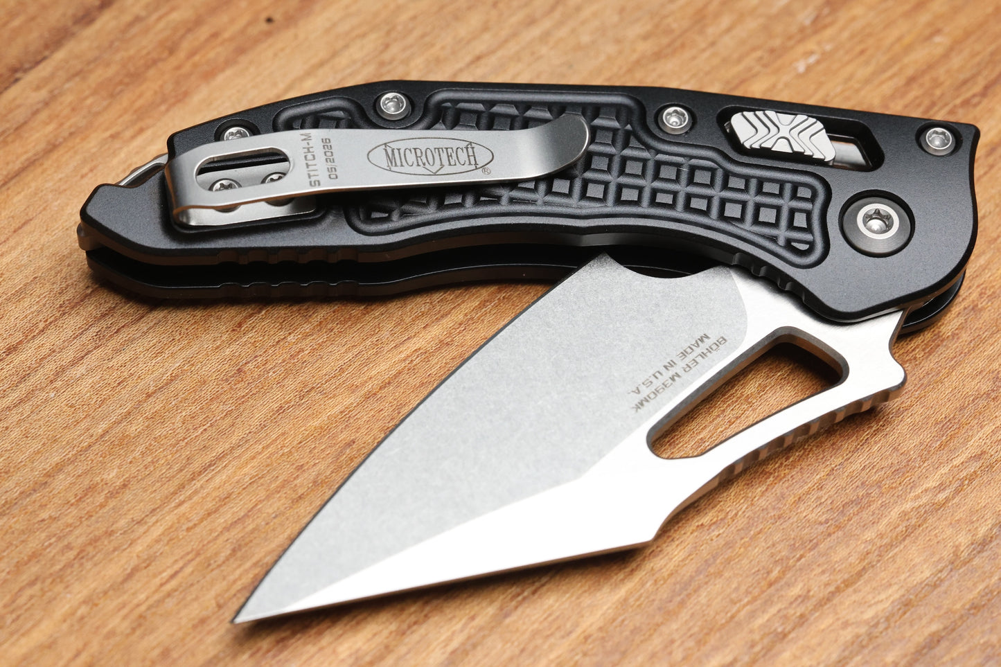 MICROTECH KNIVES MANUAL M-STITCH RAM LOK BLACK FRAG ALUMINUM HANDLES & STONEWASH M390MK 169MRL-10FR