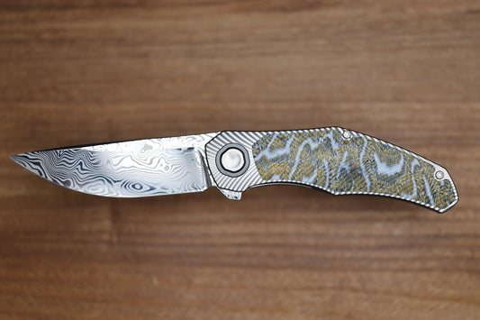HOLT BLADEWORKS RENEGADE FOSSILIZED CORAL INLAY TITANIUM VINLAND DAMASTEEL #261