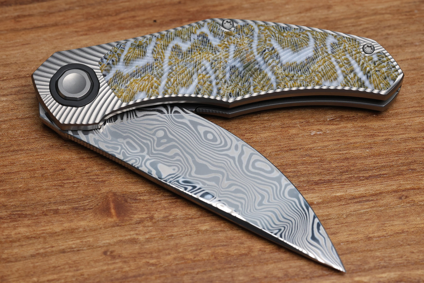 HOLT BLADEWORKS RENEGADE FOSSILIZED CORAL INLAY TITANIUM VINLAND DAMASTEEL #261
