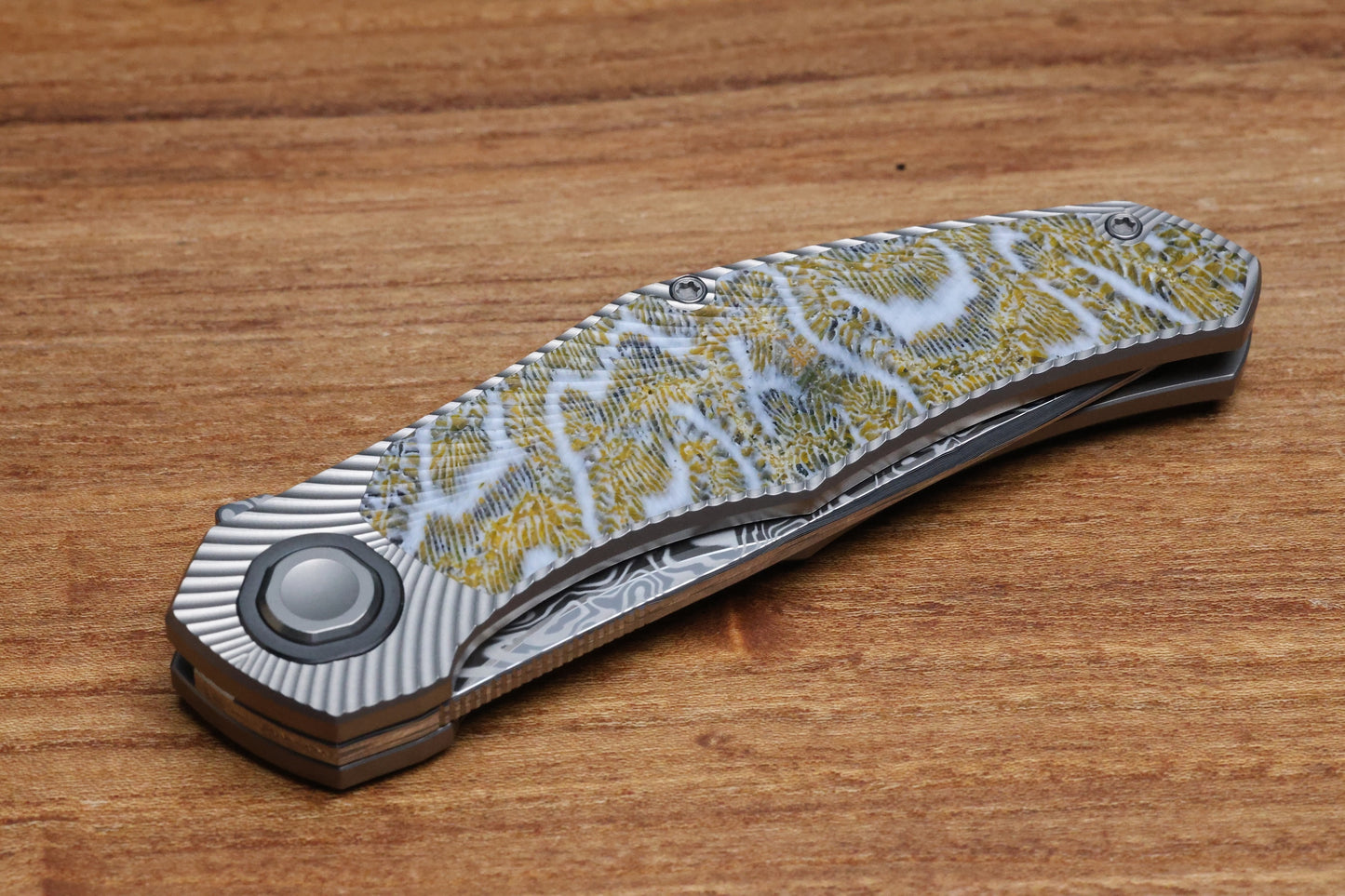HOLT BLADEWORKS RENEGADE FOSSILIZED CORAL INLAY TITANIUM VINLAND DAMASTEEL #261