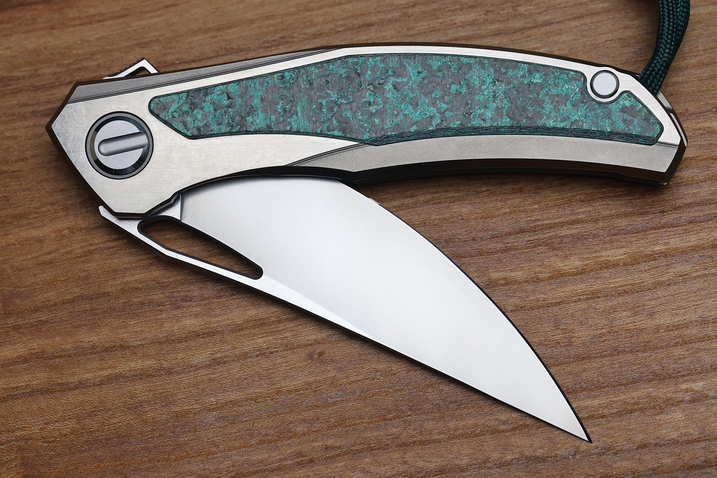 SHIROGOROV KNIVES QUANTUM TKM -TITANIUM W/TEAL MAGNETIC CARBOTI INLAY - S90V BLADE - SRRBS