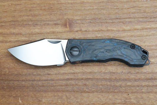CUSTOM KNIFE FACTORY KEYSHA W/ BLUE CARBON FIBER HANDLES & M398 BLADES