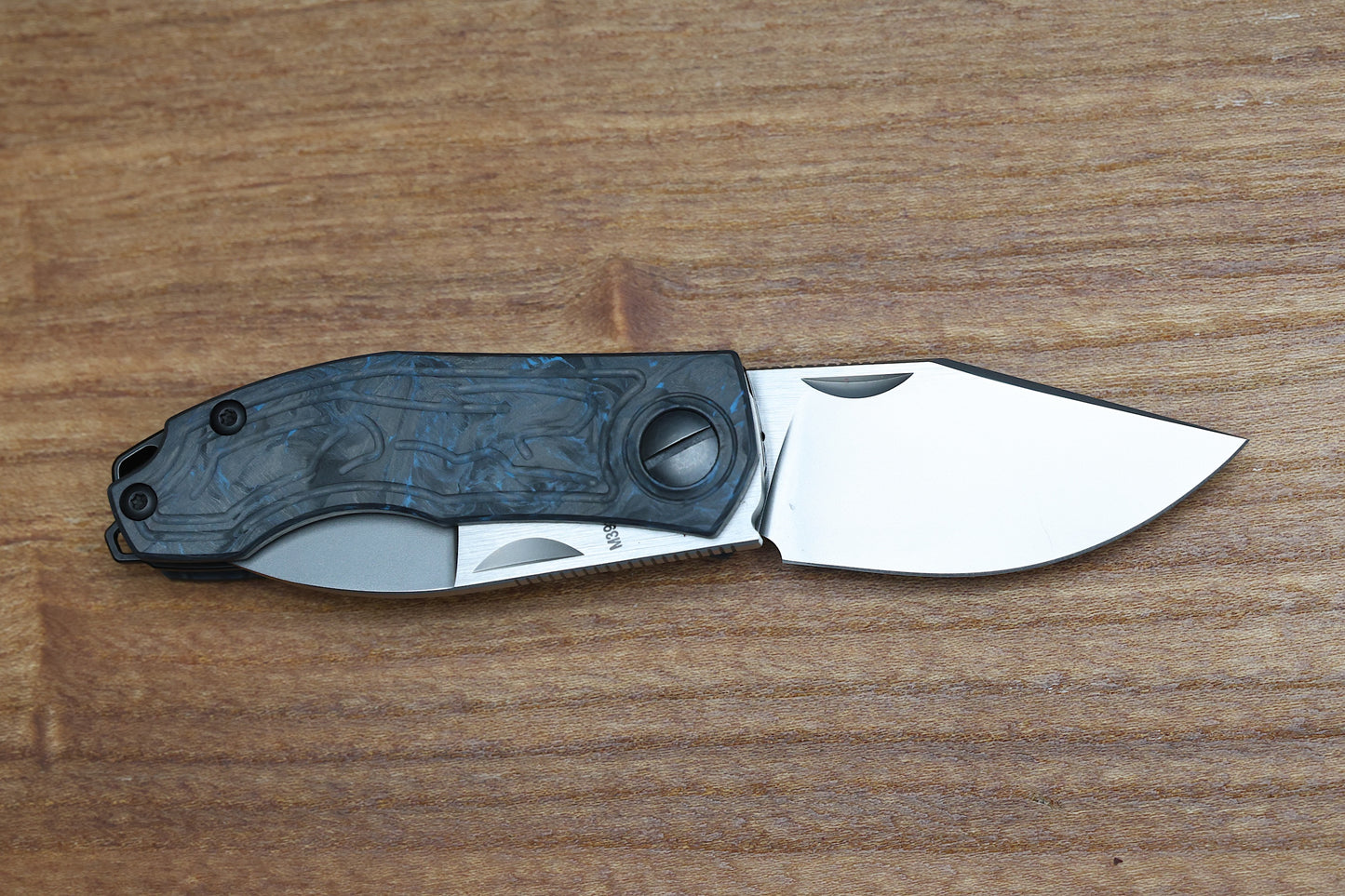 CUSTOM KNIFE FACTORY KEYSHA W/ BLUE CARBON FIBER HANDLES & M398 BLADES