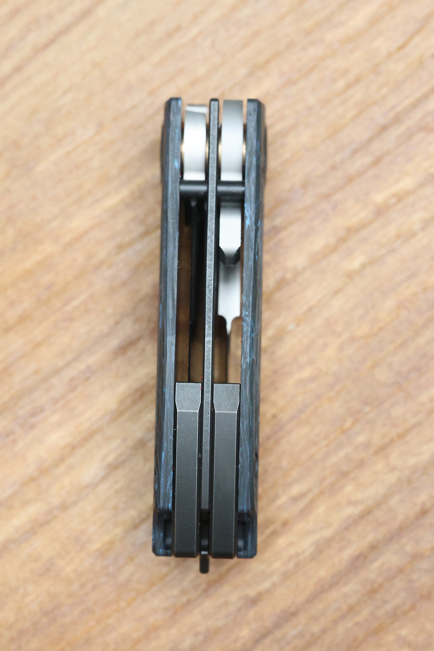 CUSTOM KNIFE FACTORY KEYSHA W/ BLUE CARBON FIBER HANDLES & M398 BLADES
