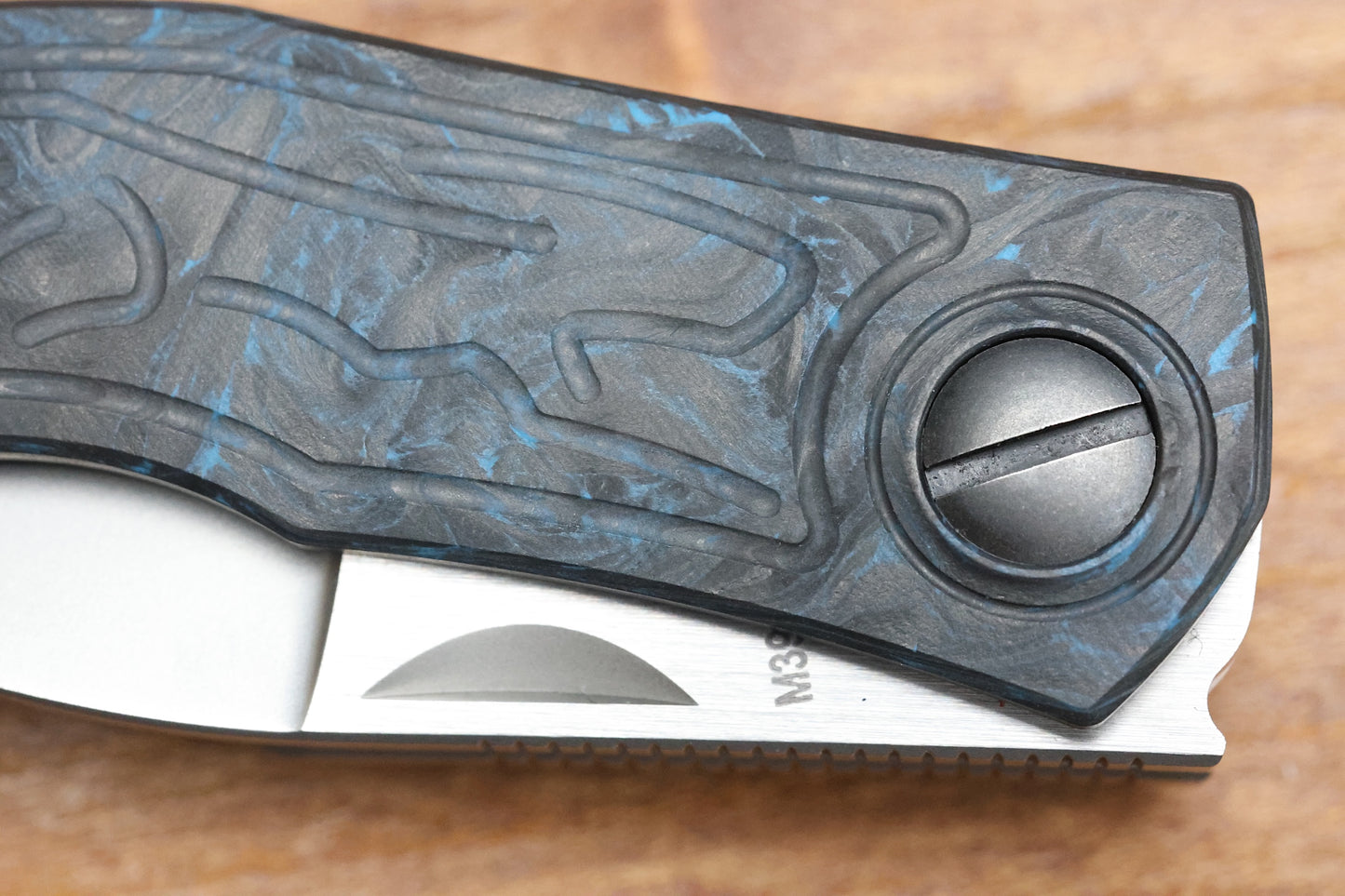 CUSTOM KNIFE FACTORY KEYSHA W/ BLUE CARBON FIBER HANDLES & M398 BLADES