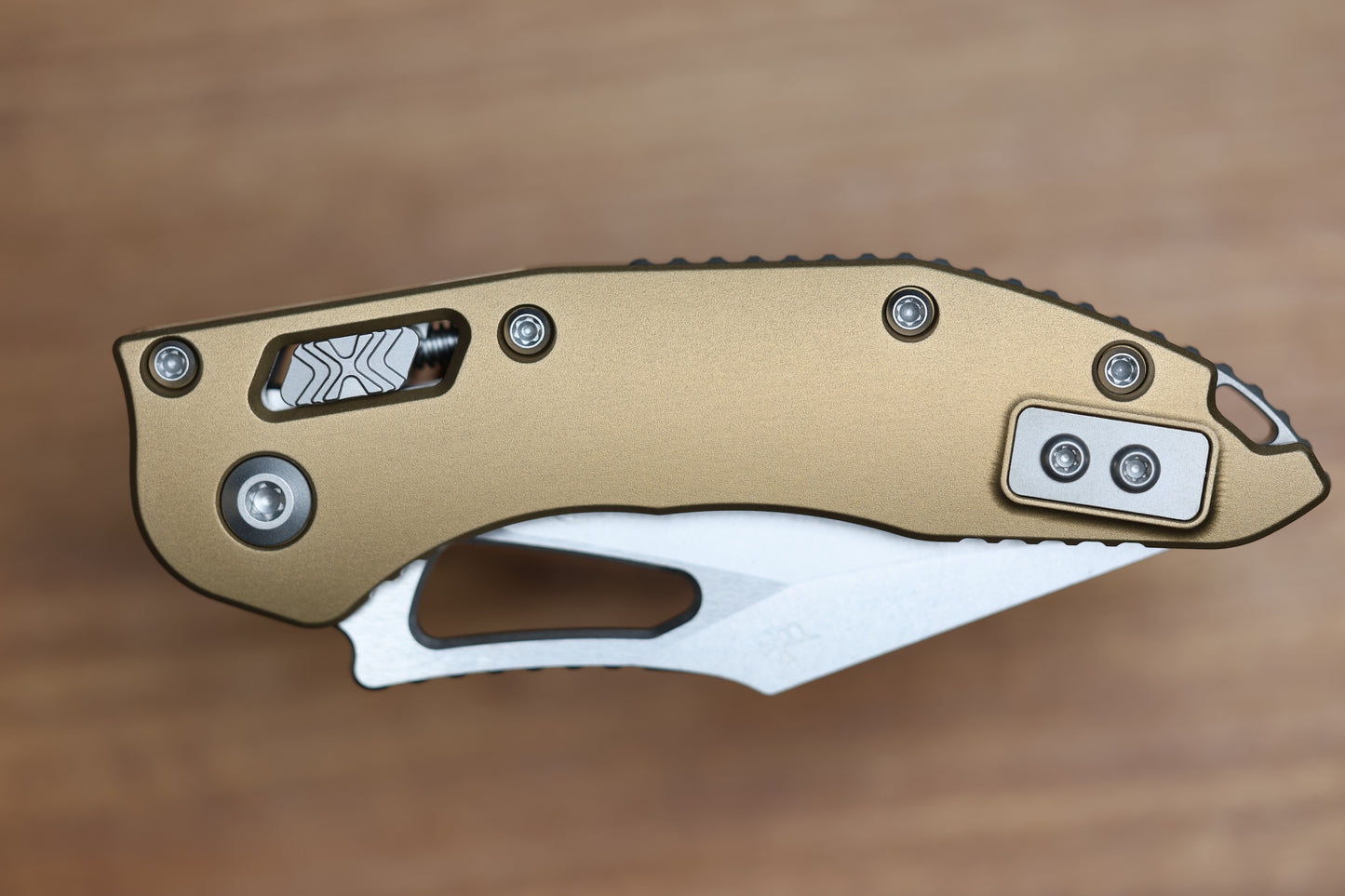 MICROTECH KNIVES MANUAL M-STITCH RAM LOK TAN SMOOTH ALUMINUM HANDLES & STONEWASH M390MK 169MRL-10TA