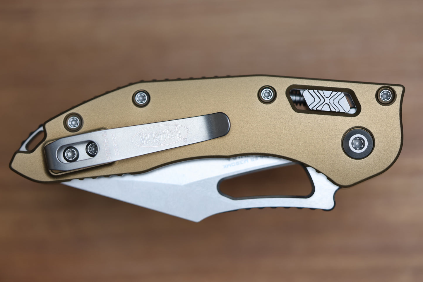 MICROTECH KNIVES MANUAL M-STITCH RAM LOK TAN SMOOTH ALUMINUM HANDLES & STONEWASH M390MK 169MRL-10TA