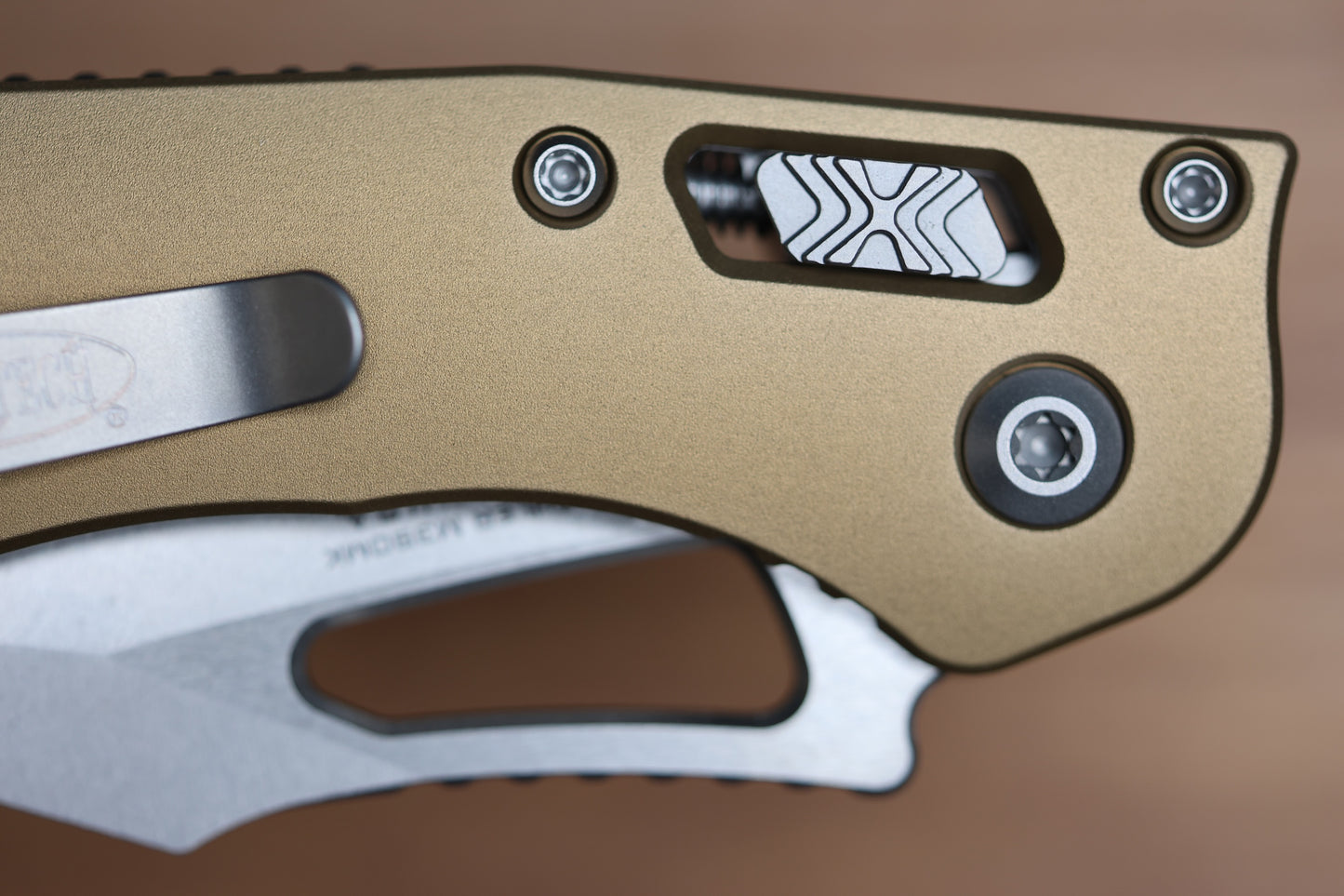 MICROTECH KNIVES MANUAL M-STITCH RAM LOK TAN SMOOTH ALUMINUM HANDLES & STONEWASH M390MK 169MRL-10TA