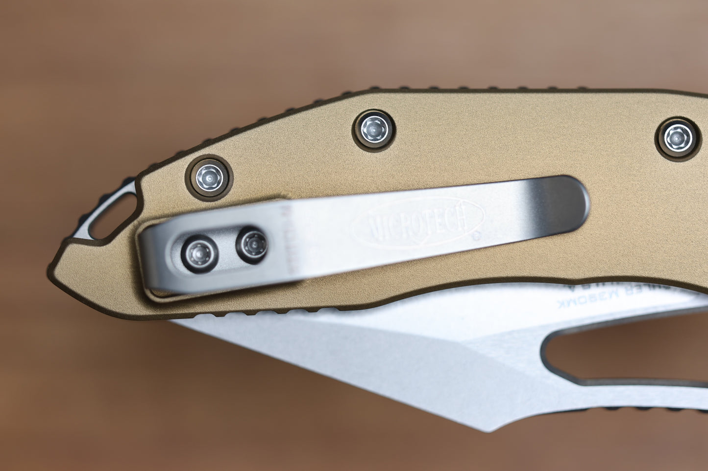 MICROTECH KNIVES MANUAL M-STITCH RAM LOK TAN SMOOTH ALUMINUM HANDLES & STONEWASH M390MK 169MRL-10TA