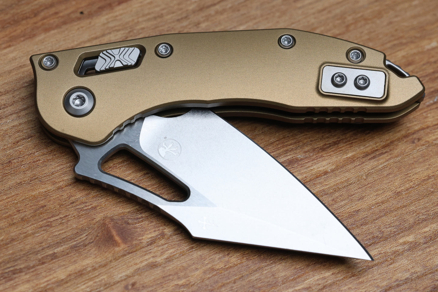 MICROTECH KNIVES MANUAL M-STITCH RAM LOK TAN SMOOTH ALUMINUM HANDLES & STONEWASH M390MK 169MRL-10TA
