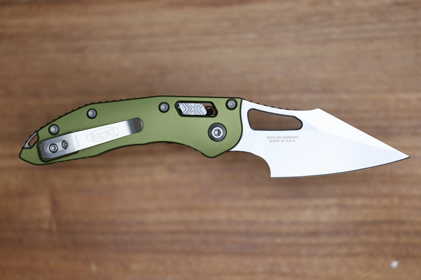 MICROTECH KNIVES MANUAL M-STITCH RAM LOK OD GREEN SMOOTH ALUMINUM HANDLES & STONEWASH M390MK 169MRL-10OD
