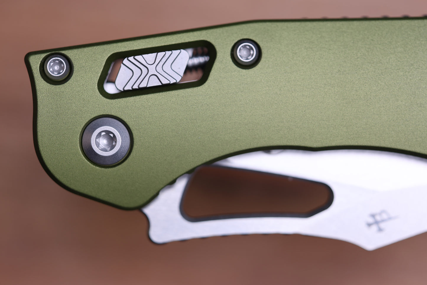 MICROTECH KNIVES MANUAL M-STITCH RAM LOK OD GREEN SMOOTH ALUMINUM HANDLES & STONEWASH M390MK 169MRL-10OD