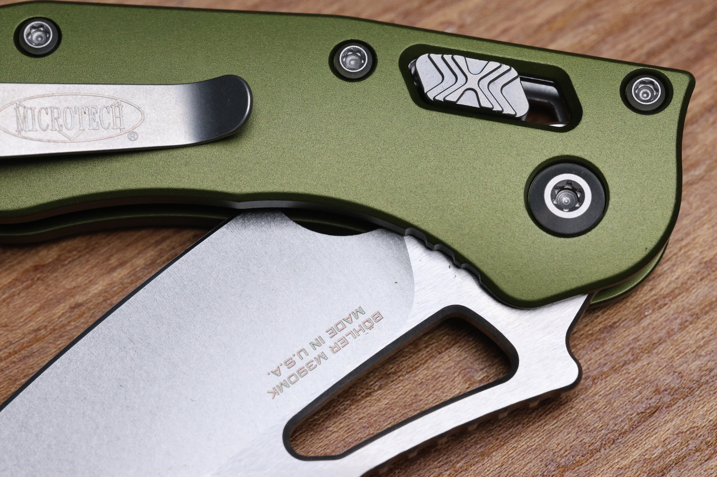 MICROTECH KNIVES MANUAL M-STITCH RAM LOK OD GREEN SMOOTH ALUMINUM HANDLES & STONEWASH M390MK 169MRL-10OD