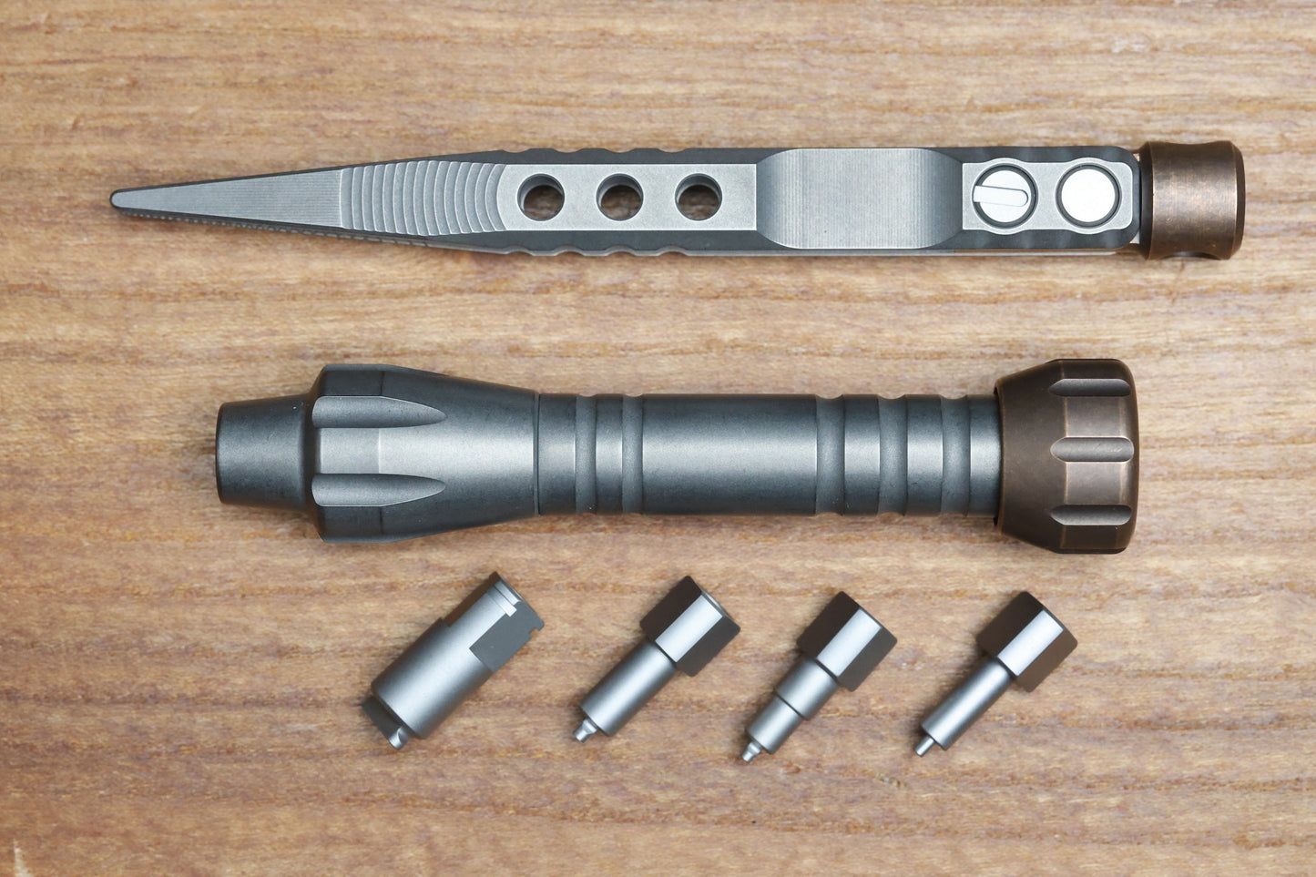 SHIROGOROV TWEEZER AND BIT DRIVER SET - TITANIUM/BRASS - COVA LEATHER POUCH