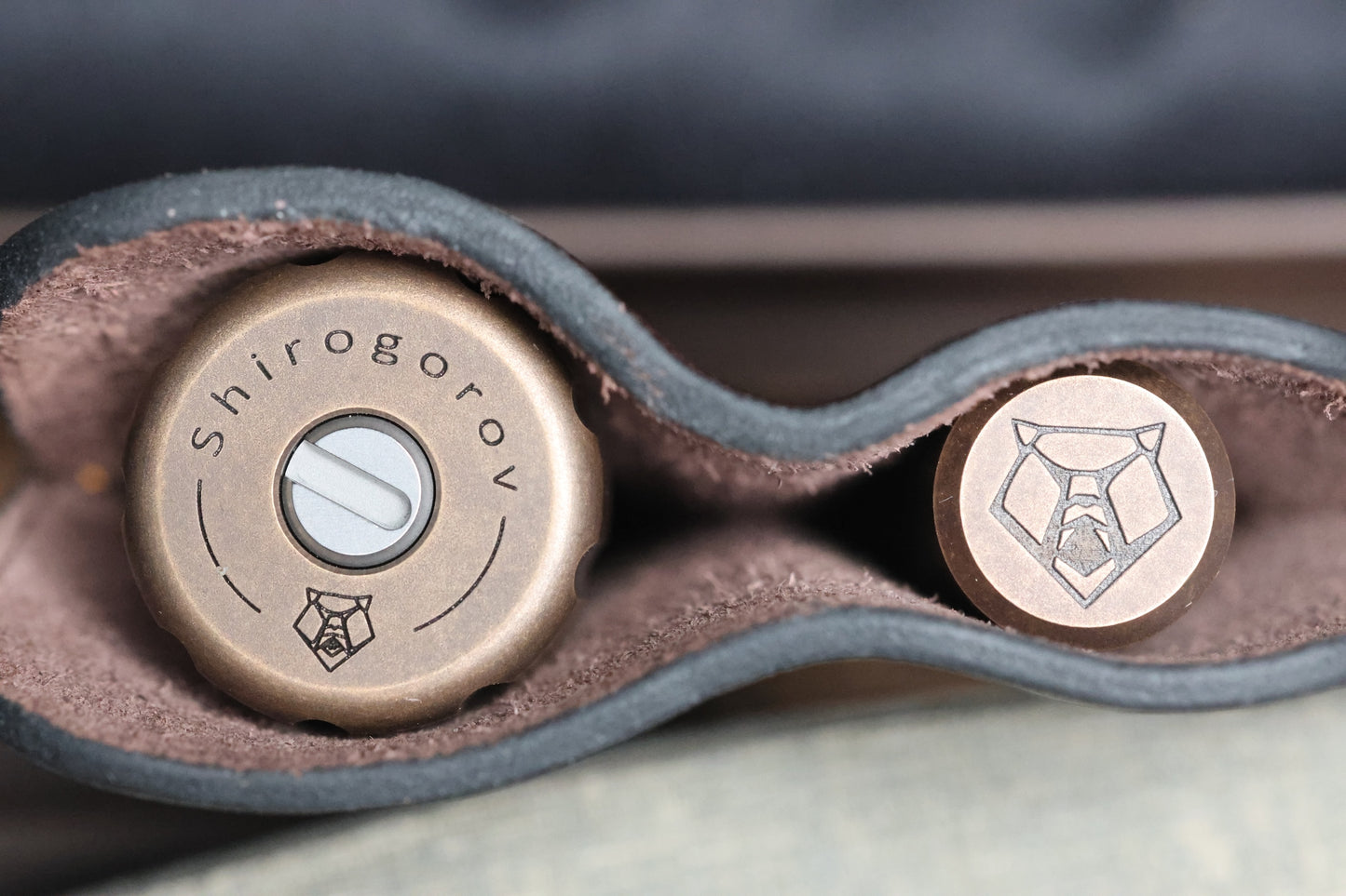 SHIROGOROV TWEEZER AND BIT DRIVER SET - TITANIUM/BRASS - COVA LEATHER POUCH