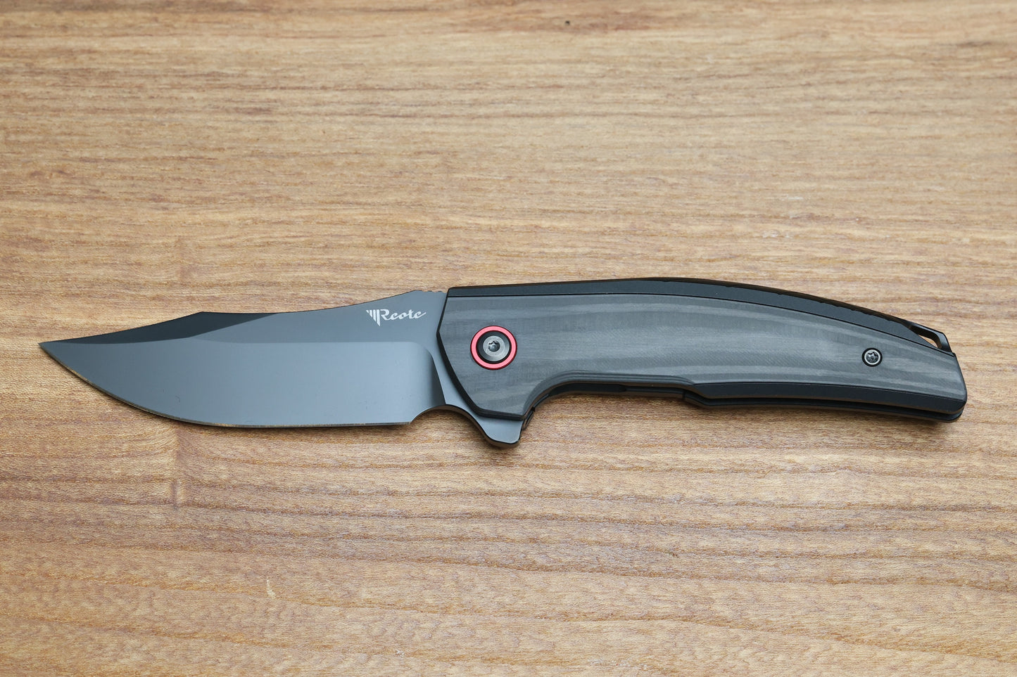 REATE KNIVES JACK JR. BLACK ALUMINUM INTEGRAL HANDLE W/ CARBON FIBER INLAY & RED PIVOT COLLAR & DLC S30V