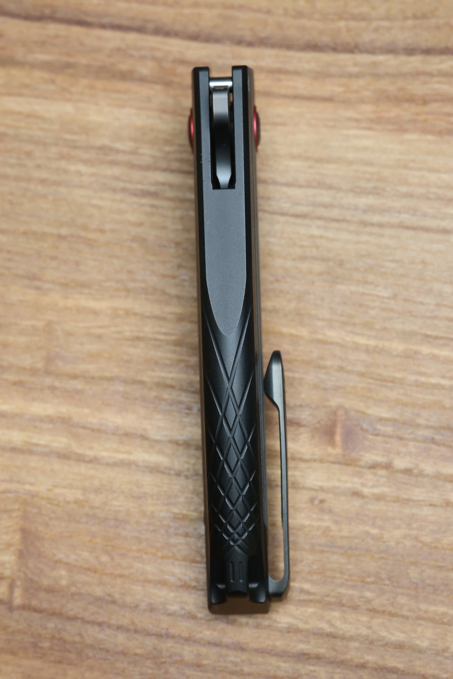 REATE KNIVES JACK JR. BLACK ALUMINUM INTEGRAL HANDLE W/ CARBON FIBER INLAY & RED PIVOT COLLAR & DLC S30V