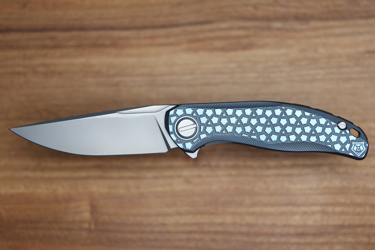 SHIROGOROV STELLAR BEAR PATTERN – BLUE TITANIUM HANDLE – M390 BLADE – MRBS