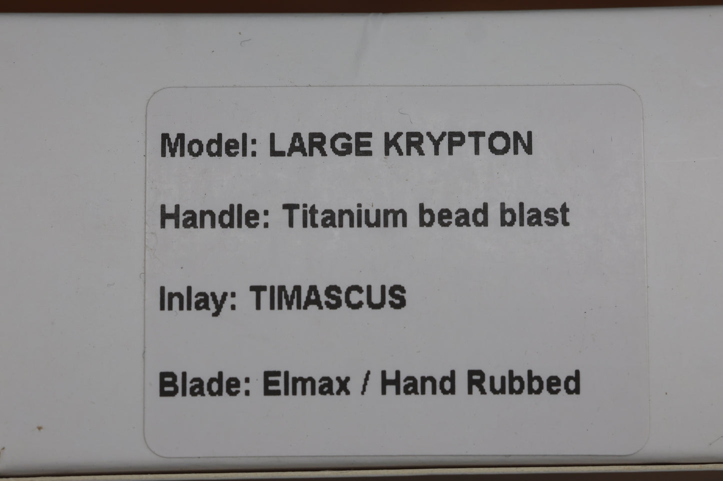 TASHI BHARUCHA LARGE KRYPTON W/ LEE WILLIAMS KICKSTOP TITANIUM HANDLE W/ TIMASCUS INLAYS & ELMAX