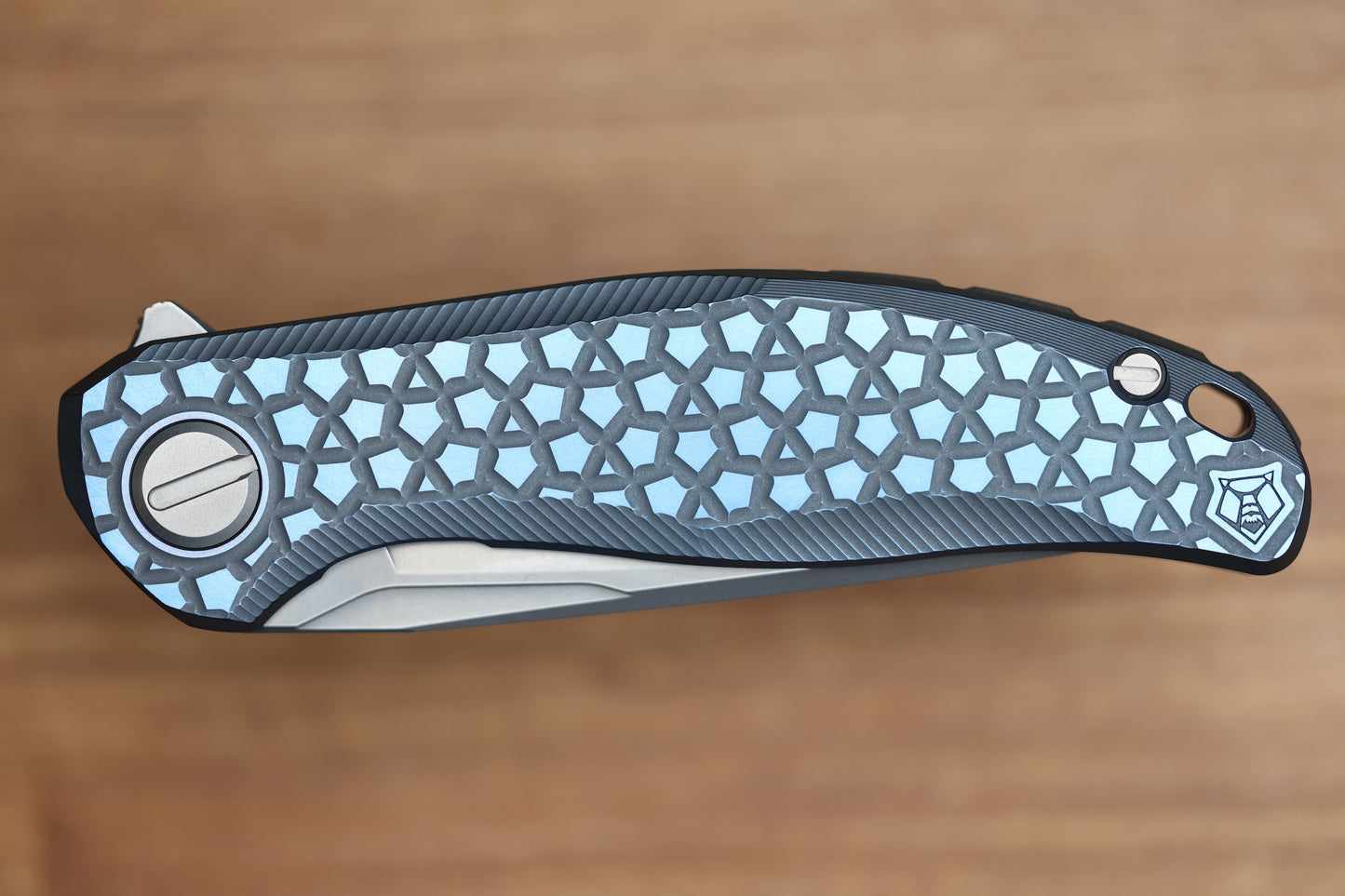SHIROGOROV STELLAR BEAR PATTERN – BLUE TITANIUM HANDLE – M390 BLADE – MRBS