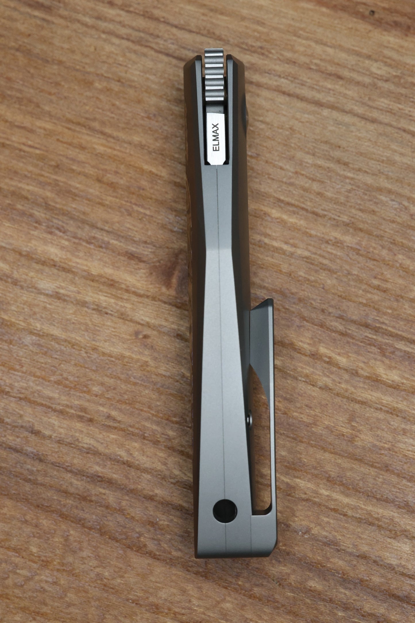 TASHI BHARUCHA SMALL KRYPTON W/ LEE WILLIAMS KICKSTOP TITANIUM HANDLE W/ MONOCHROME DARK TIMASCUS INLAYS & ELMAX