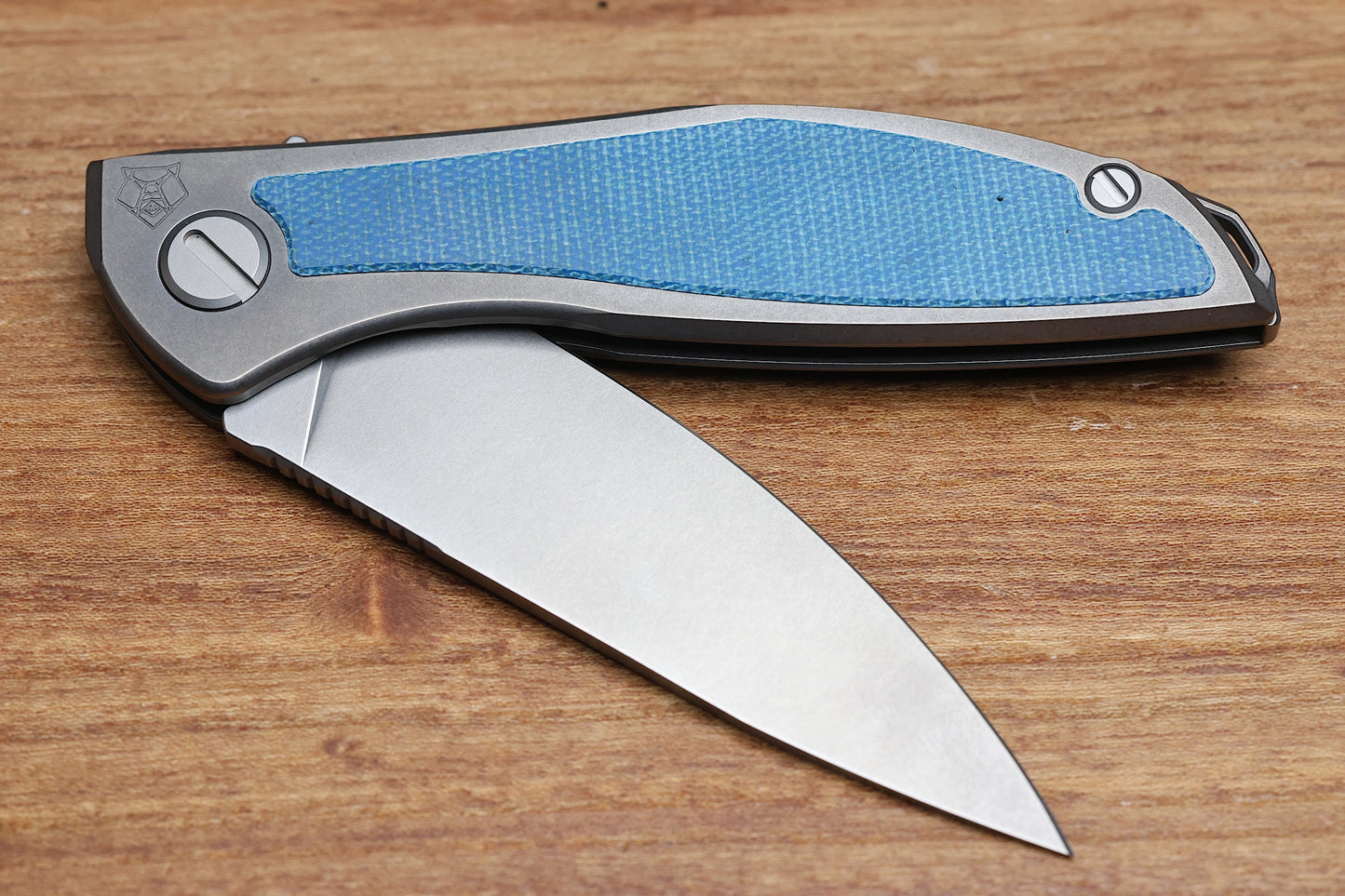 SHIROGOROV NEON NL - ELMAX BLADE - TITANIUM/BLUE CANVAS MICARTA HANDLE - MRBS
