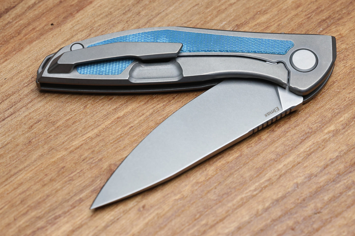 SHIROGOROV NEON NL - ELMAX BLADE - TITANIUM/BLUE CANVAS MICARTA HANDLE - MRBS