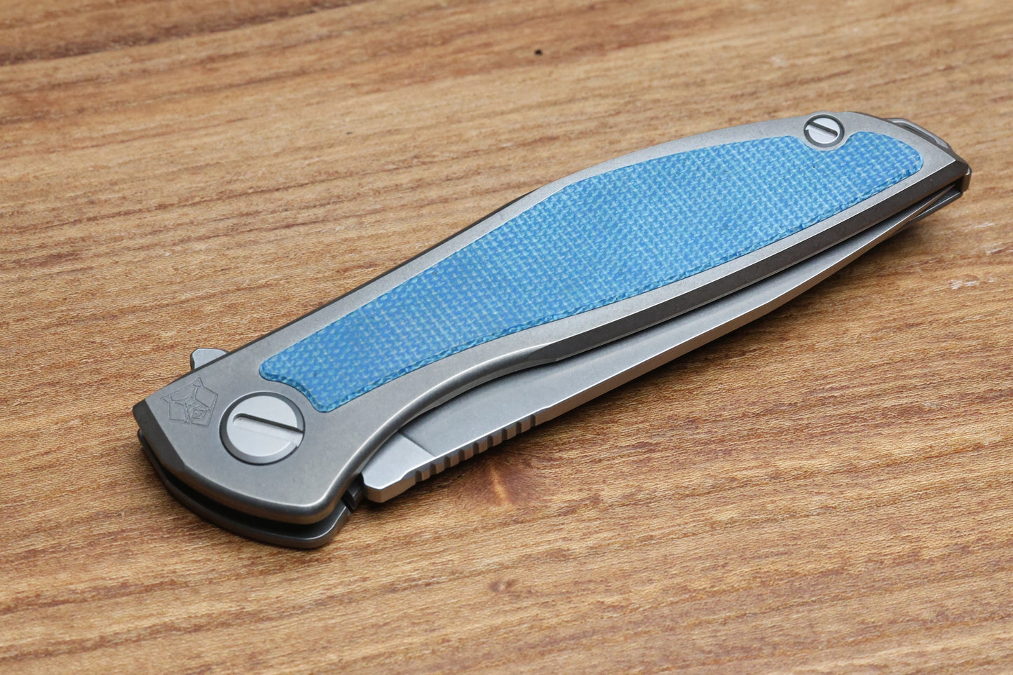 SHIROGOROV NEON NL - ELMAX BLADE - TITANIUM/BLUE CANVAS MICARTA HANDLE - MRBS