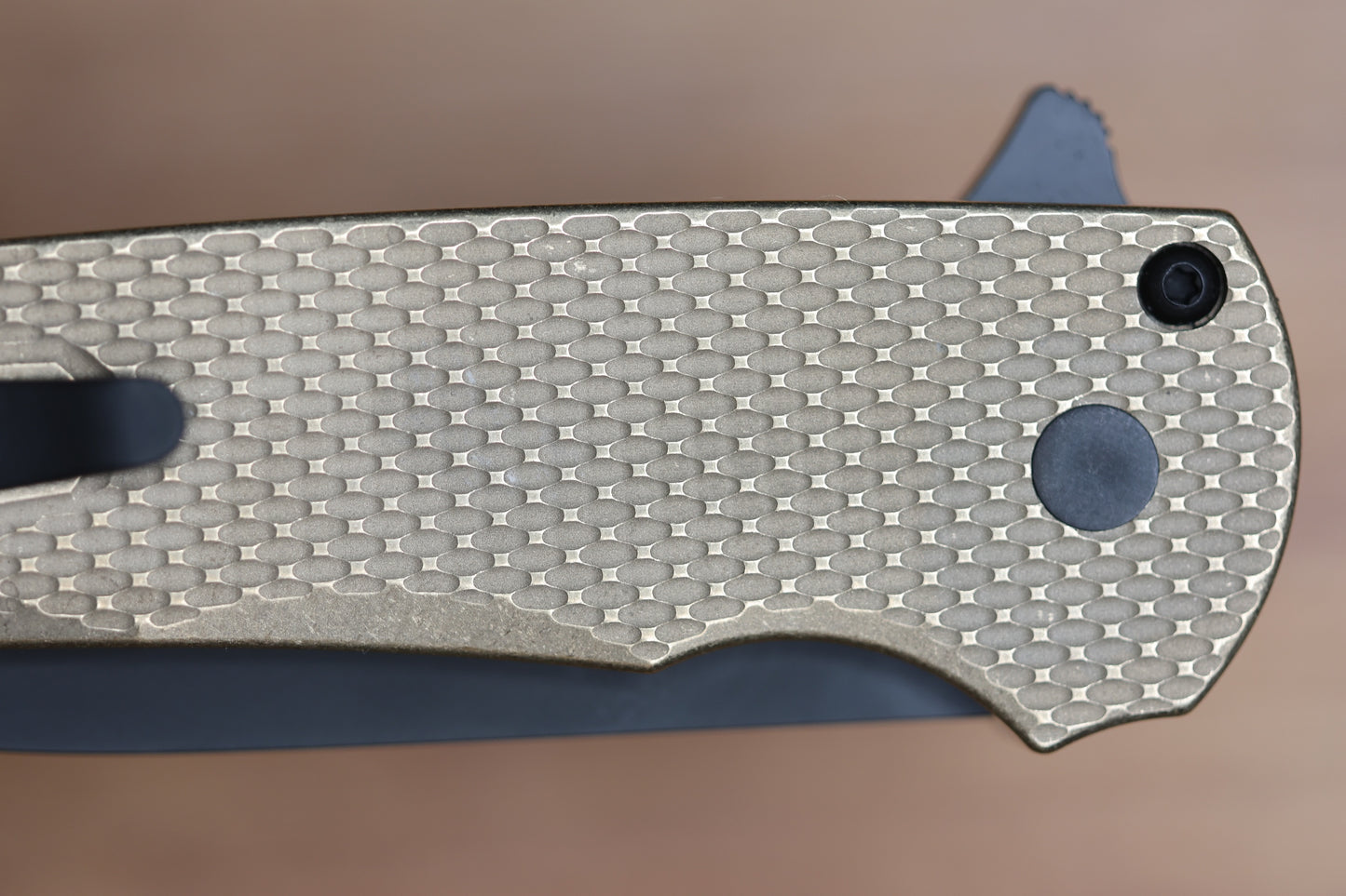 PRO-TECH MALIBU ALBRONZE TEXTURED HANDLE W/ BLACK LIP PEARL BUTTON & DLC MAGNACUT WHARNCLIFFE BLADE 5316