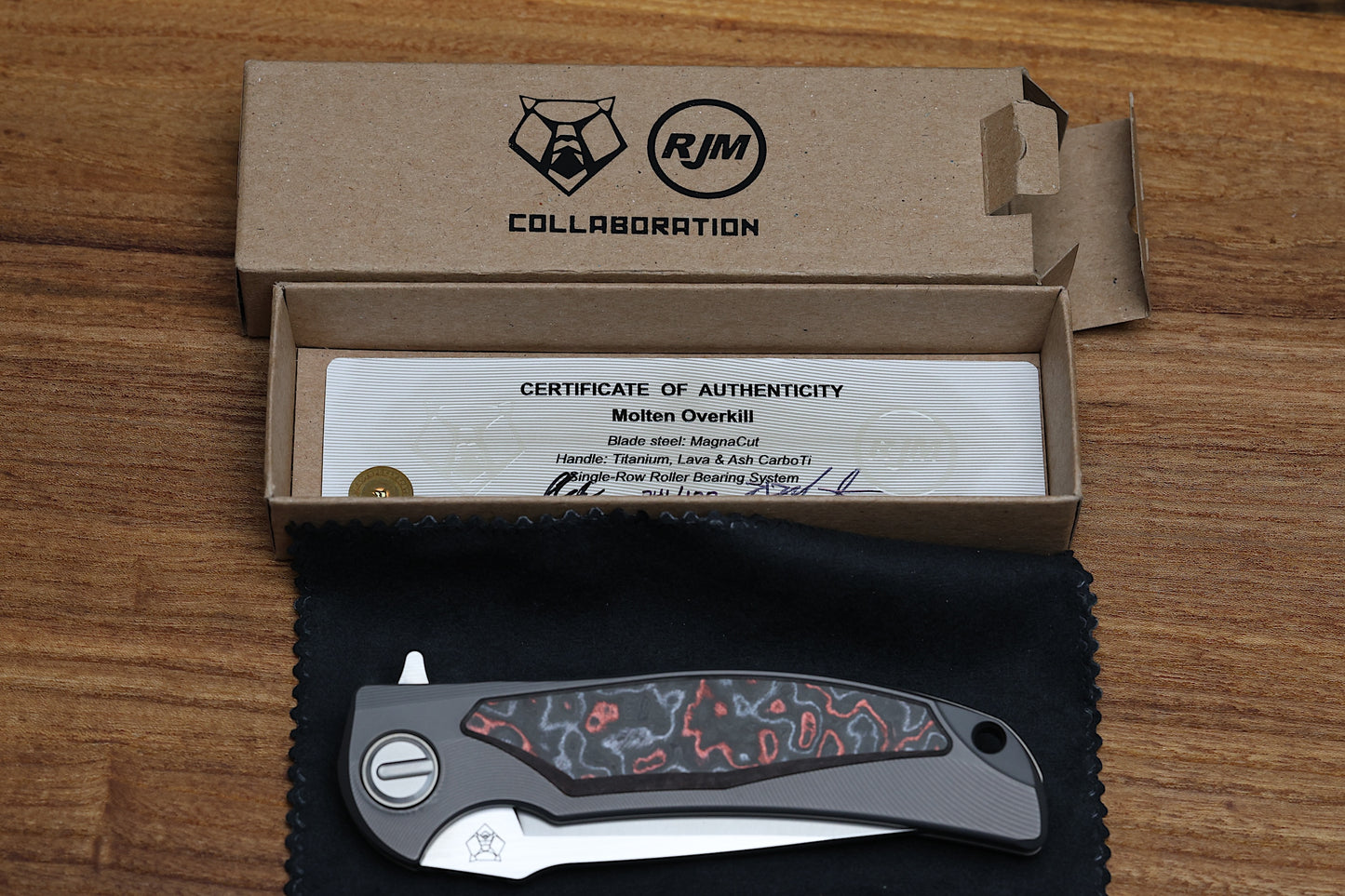 SHIROGOROV “LIMITED EDITION” RJ MARTIN DESIGN MOLTEN OVERKILL – MAGNACUT BLADE – TITANIUM HANDLE W/ LAVA & ASH CARBOTI INLAYS – SRRBS