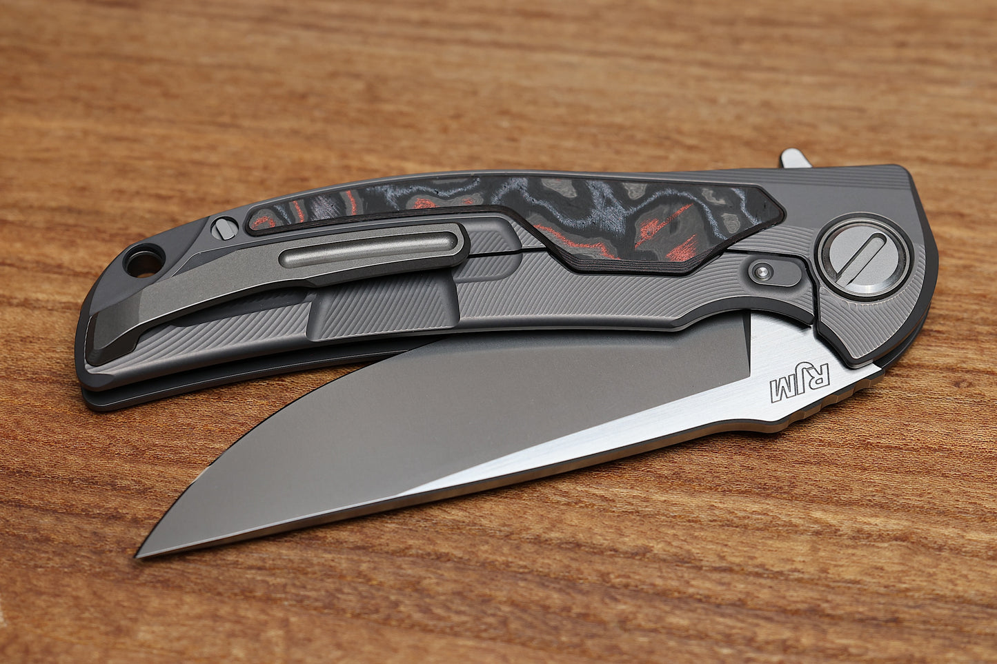 SHIROGOROV “LIMITED EDITION” RJ MARTIN DESIGN MOLTEN OVERKILL – MAGNACUT BLADE – TITANIUM HANDLE W/ LAVA & ASH CARBOTI INLAYS – SRRBS