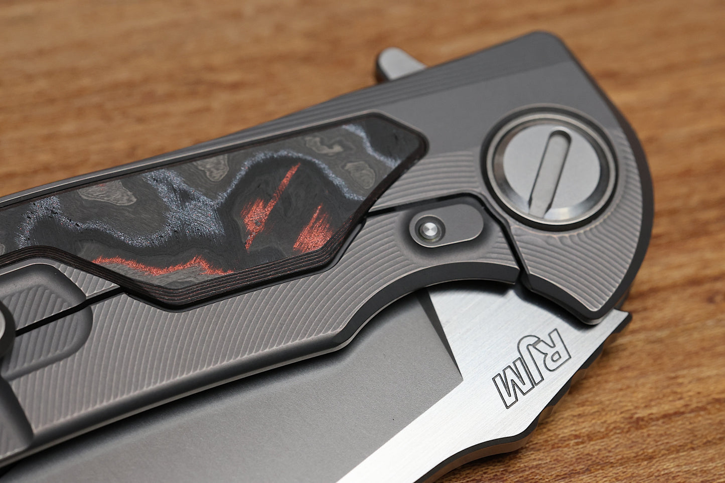 SHIROGOROV “LIMITED EDITION” RJ MARTIN DESIGN MOLTEN OVERKILL – MAGNACUT BLADE – TITANIUM HANDLE W/ LAVA & ASH CARBOTI INLAYS – SRRBS