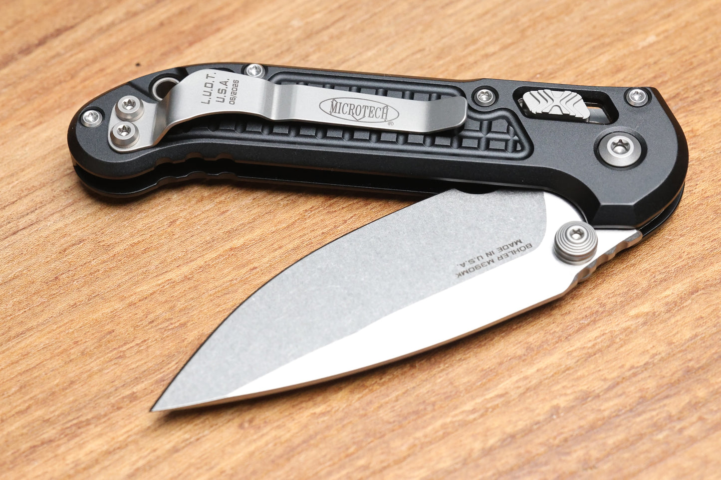 MICROTECH LUDT RAM-LOK MANUAL BLACK FRAG ALUMINUM CLIP POINT STONEWASH M390MK 1135RL-10FR