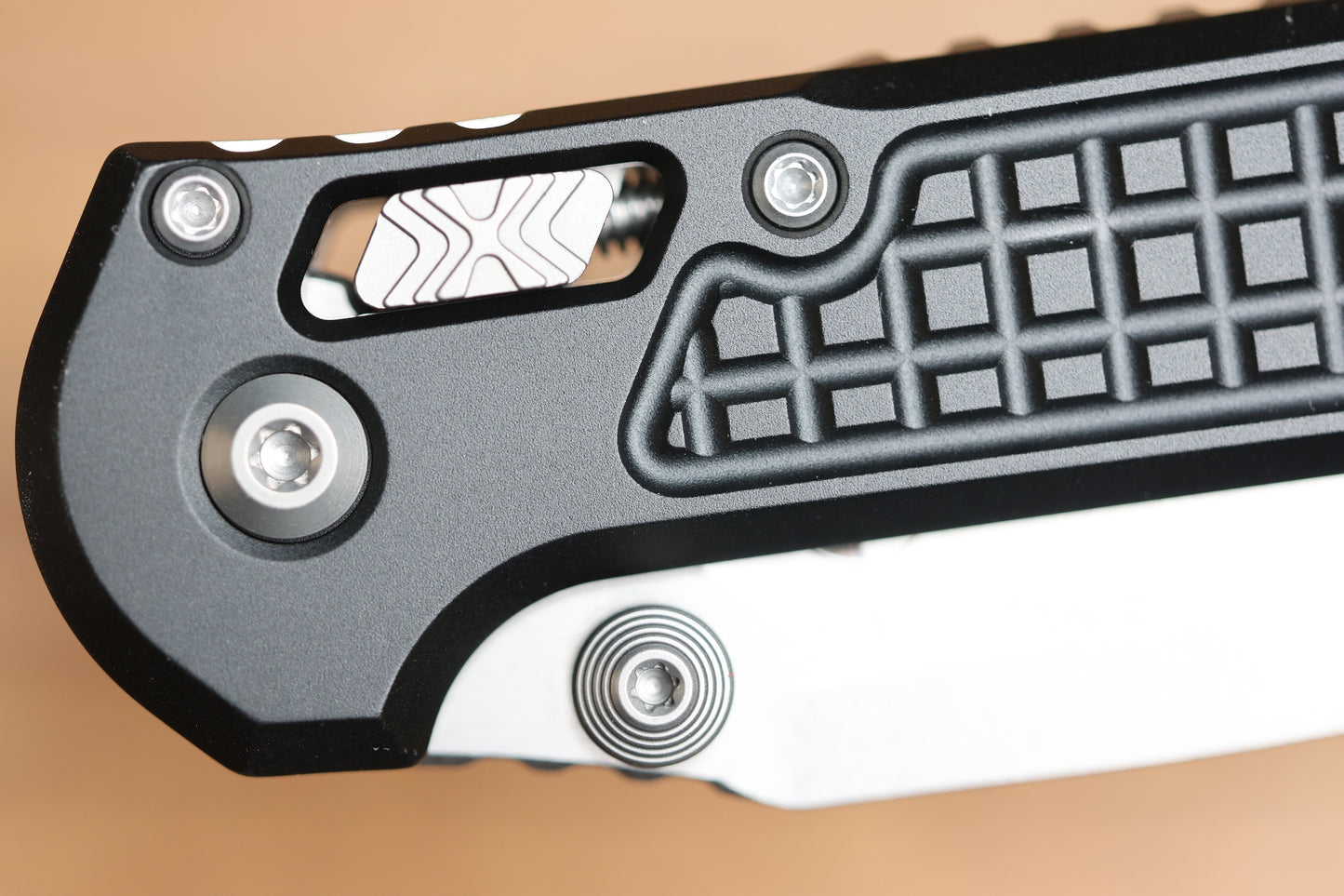 MICROTECH LUDT RAM-LOK MANUAL BLACK FRAG ALUMINUM CLIP POINT STONEWASH M390MK 1135RL-10FR