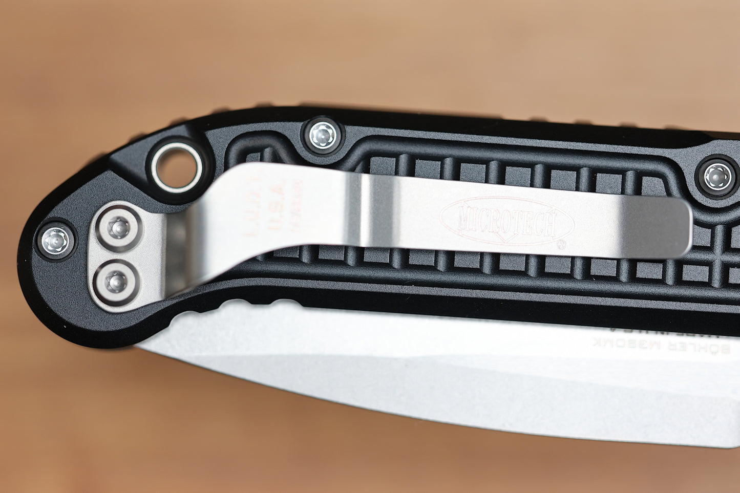 MICROTECH LUDT RAM-LOK MANUAL BLACK FRAG ALUMINUM CLIP POINT STONEWASH M390MK 1135RL-10FR