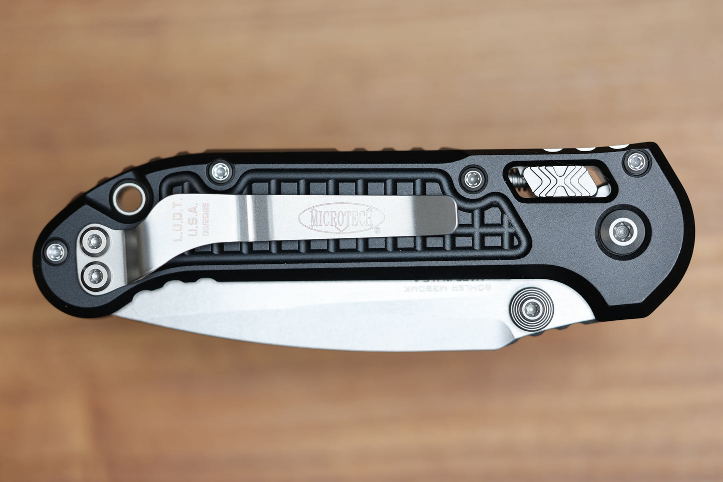 MICROTECH LUDT RAM-LOK MANUAL BLACK FRAG ALUMINUM CLIP POINT STONEWASH M390MK 1135RL-10FR