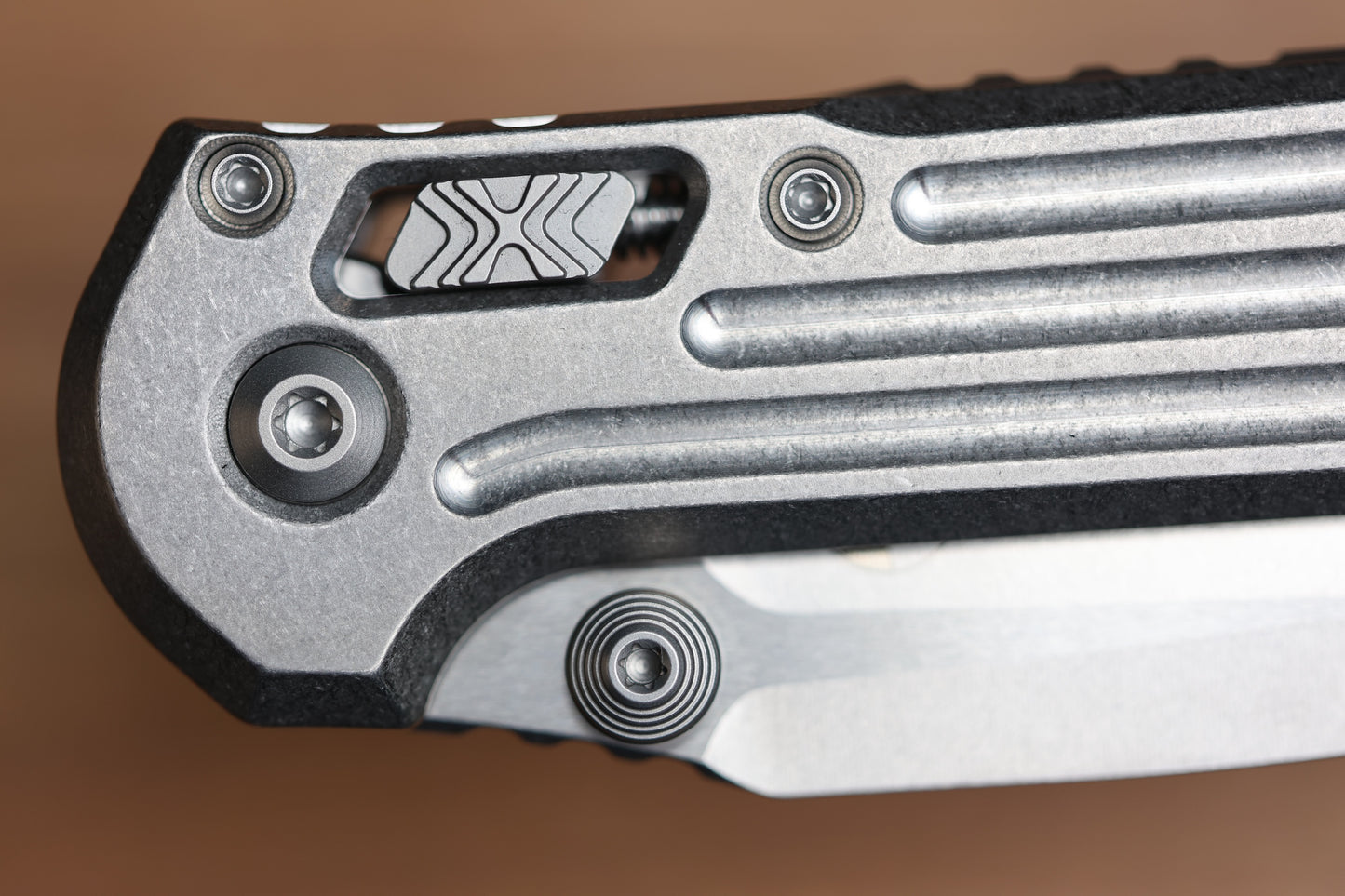 MICROTECH MARFIONE SELECT LUDT RAM-LOK MANUAL GROOVED TITANIUM STONEWASH M390MK BLUE TI ACCENT 1135RLG-10MS2