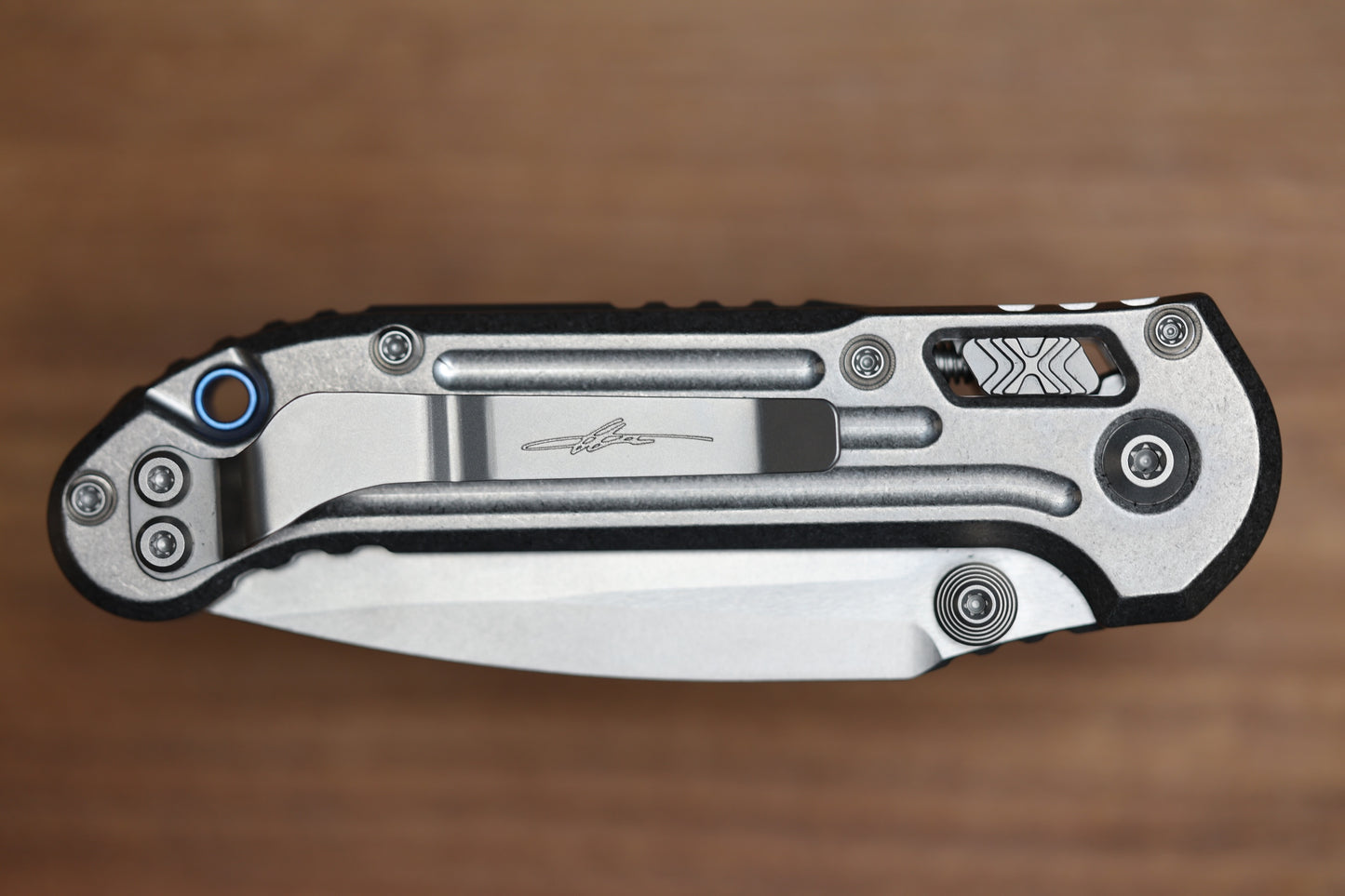MICROTECH MARFIONE SELECT LUDT RAM-LOK MANUAL GROOVED TITANIUM STONEWASH M390MK BLUE TI ACCENT 1135RLG-10MS2