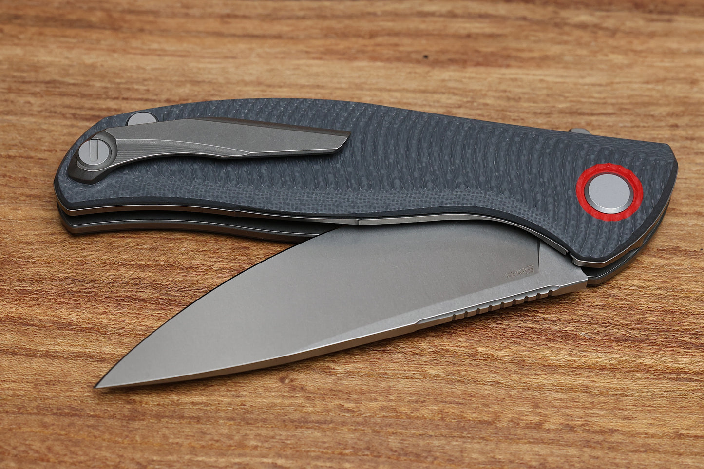 SHIROGOROV F3 – ELMAX BLADE – GRAY G10 HANDLE W/ RED ACCENTS – MRBS