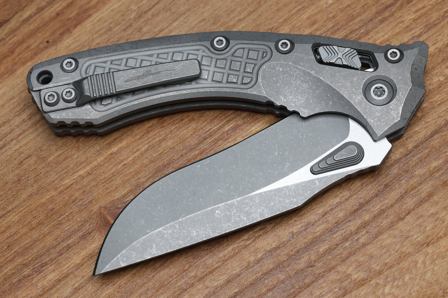 MICROTECH MARFIONE SELECT AMPHIBIAN RAM LOK FRAG TITANIUM HANDLES & APOCALYPTIC M390MK 137RL-10 APFRMS1