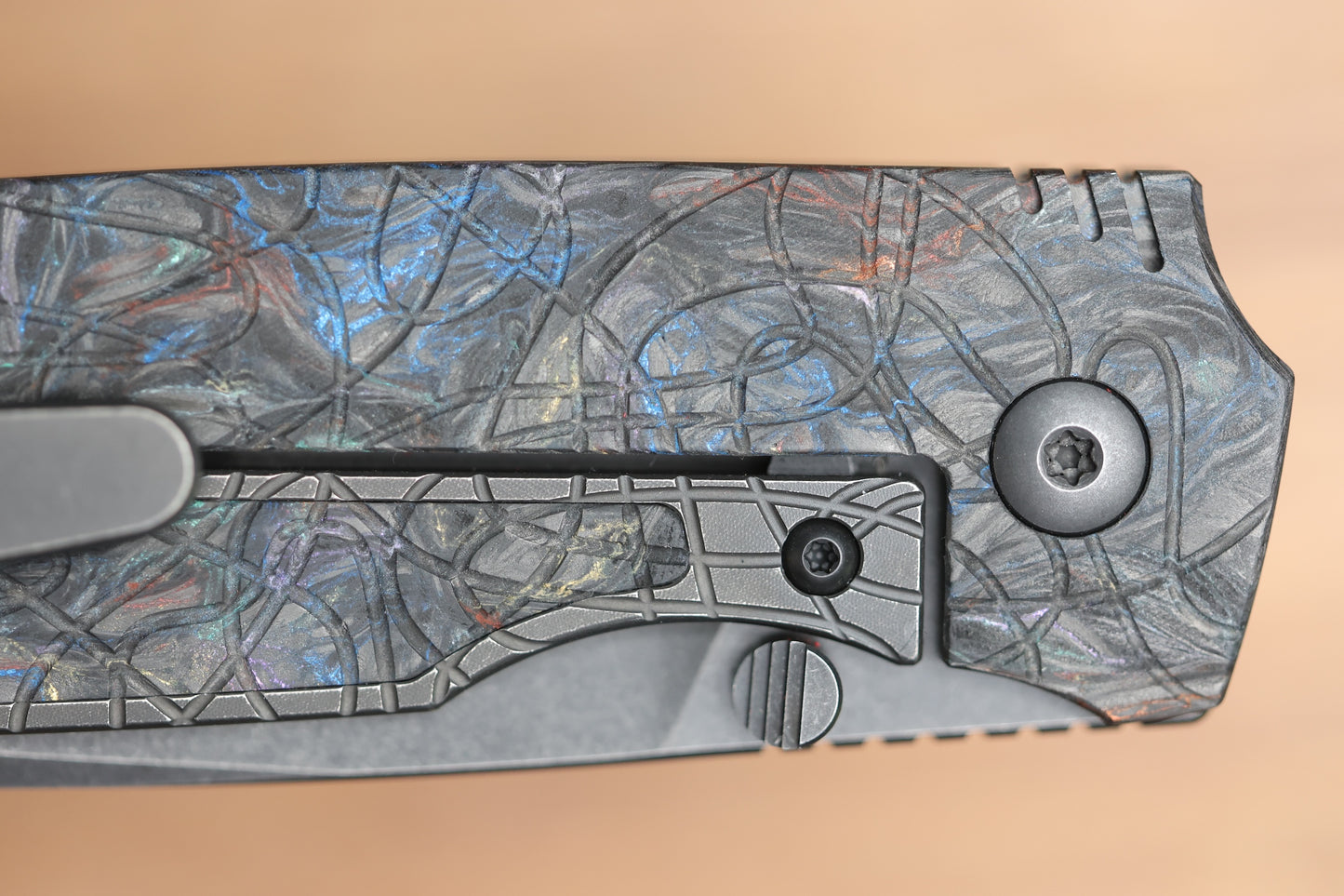 CUSTOM KNIFE FACTORY LEX CARBON FIBER RAINBOW M398 BLADE