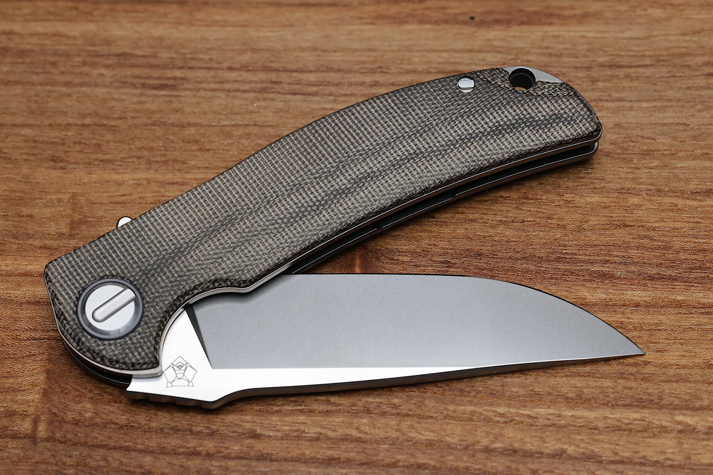 SHIROGOROV “LIMITED EDITION” RJ MARTIN DESIGN SOFT OVERKILL – M398 BLADE – GREEN CANVAS MICARTA HANDLE – RBS