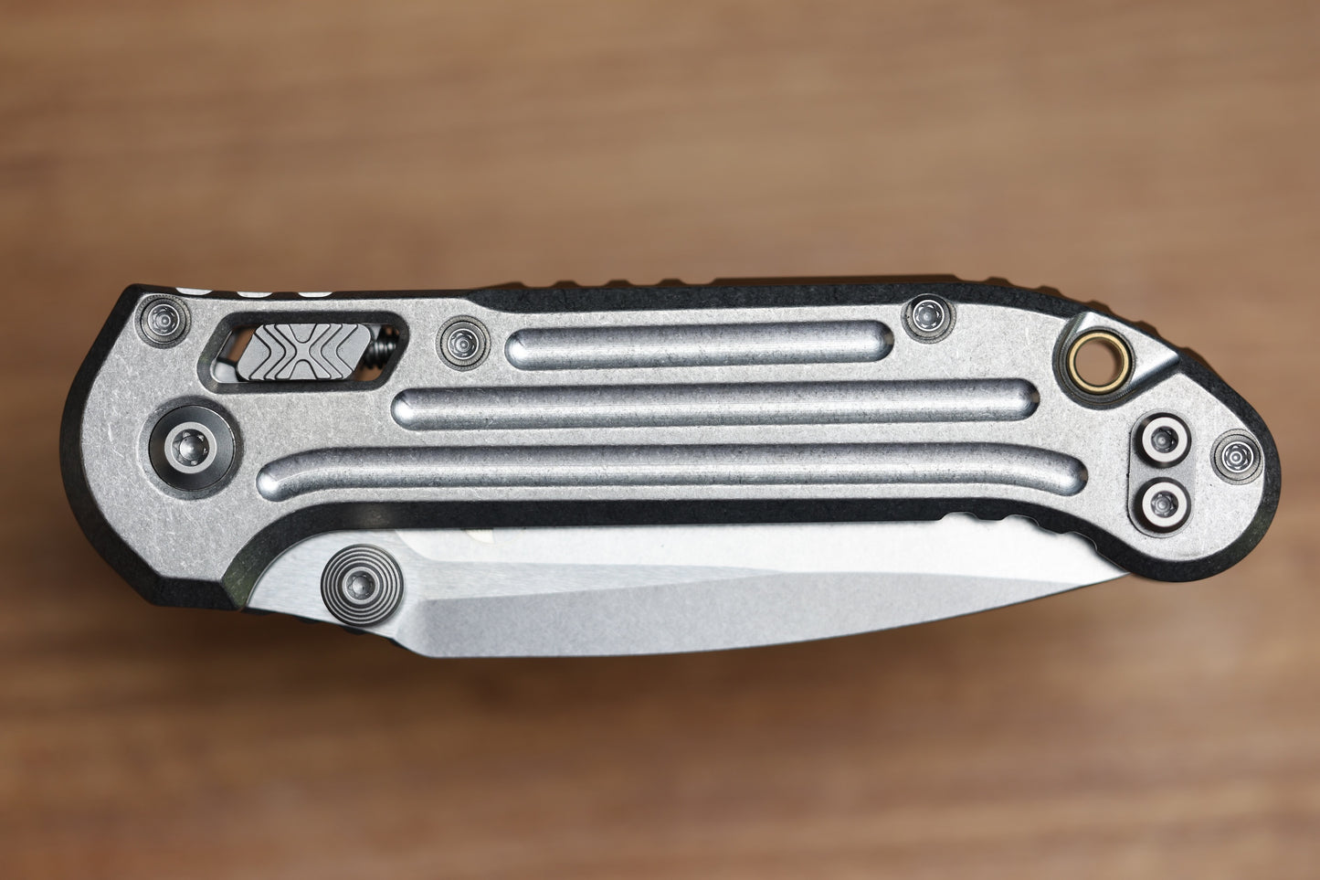MICROTECH MARFIONE SELECT LUDT RAM-LOK W/ GROOVED TITANIUM HANDLES & BRONZE ACCENTS & STONEWASH DROP POINT 1135RLG-10MS1