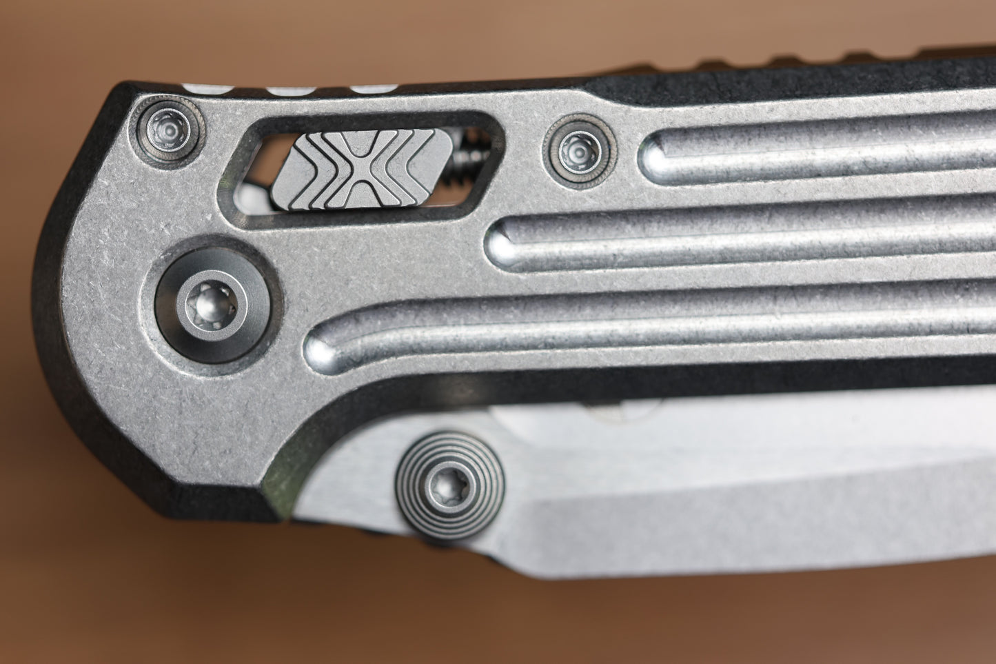MICROTECH MARFIONE SELECT LUDT RAM-LOK W/ GROOVED TITANIUM HANDLES & BRONZE ACCENTS & STONEWASH DROP POINT 1135RLG-10MS1