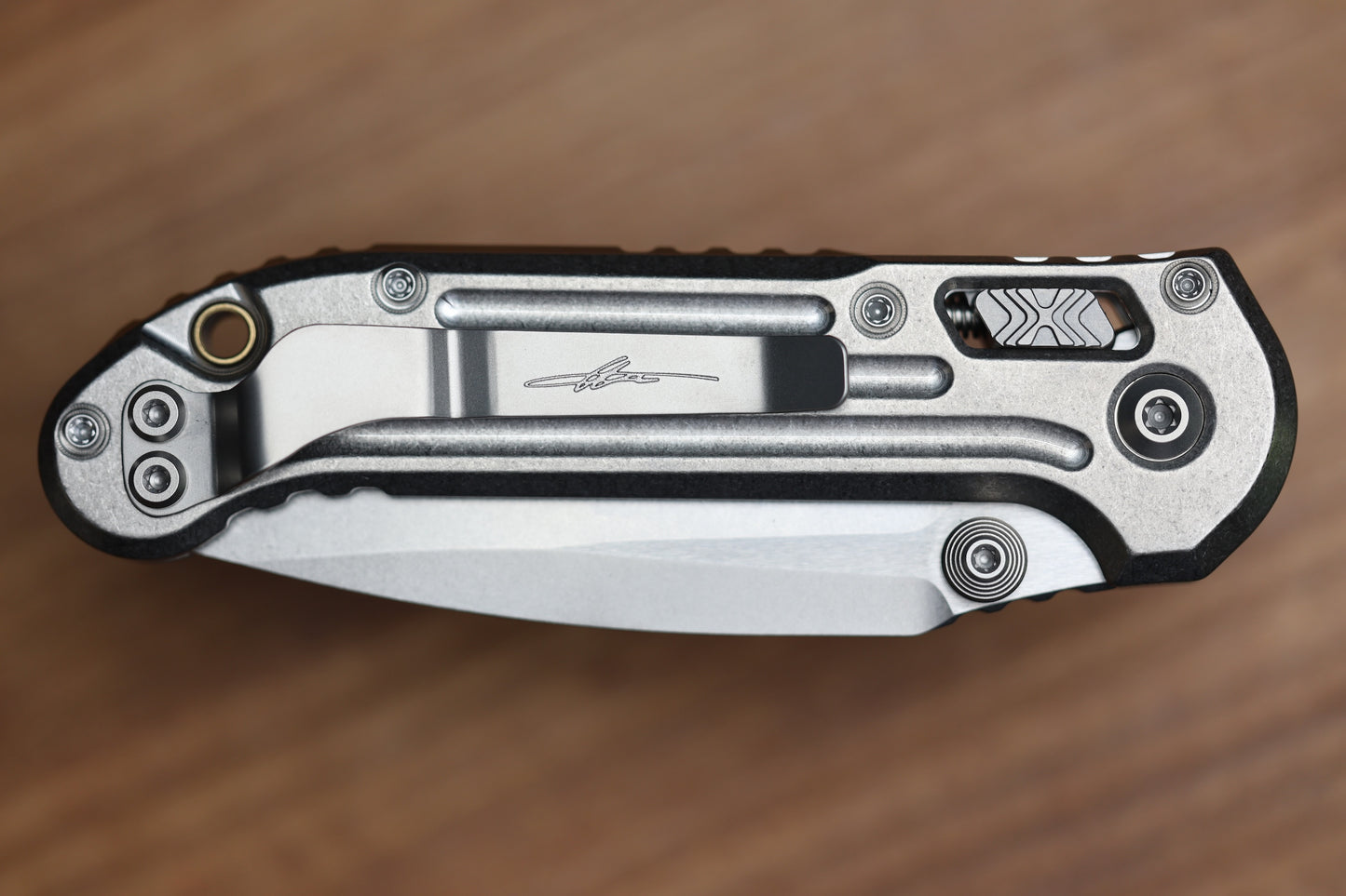 MICROTECH MARFIONE SELECT LUDT RAM-LOK W/ GROOVED TITANIUM HANDLES & BRONZE ACCENTS & STONEWASH DROP POINT 1135RLG-10MS1